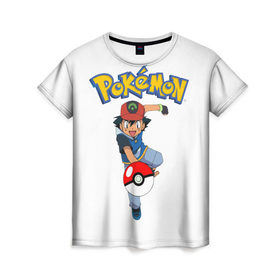 Женская футболка 3D с принтом Pokemon / Ash Ketchum в Екатеринбурге, 100% полиэфир ( синтетическое хлопкоподобное полотно) | прямой крой, круглый вырез горловины, длина до линии бедер | go | pokemon | го | игра | мультфильм | покемон | эш кетчум