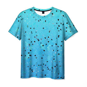 Мужская футболка 3D с принтом Синий узор в Екатеринбурге, 100% полиэфир | прямой крой, круглый вырез горловины, длина до линии бедер | абстракция | арт | мозайка | рисунок | синий | текстура | узоры