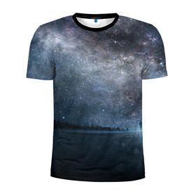 Мужская футболка 3D спортивная с принтом Звездное небо в Екатеринбурге, 100% полиэстер с улучшенными характеристиками | приталенный силуэт, круглая горловина, широкие плечи, сужается к линии бедра | Тематика изображения на принте: вселенная | галактика | звезды | небо | ночь