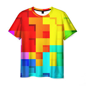 Мужская футболка 3D с принтом Pixel-Fon в Екатеринбурге, 100% полиэфир | прямой крой, круглый вырез горловины, длина до линии бедер | кубики | пиксель | разноцветный | текстура | яркий
