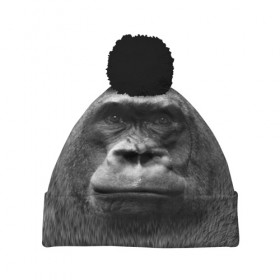Шапка 3D c помпоном с принтом Взгляд в Екатеринбурге, 100% полиэстер | универсальный размер, печать по всей поверхности изделия | взгляд | голова | животные | о.м.с.к. | обезьяна | природа