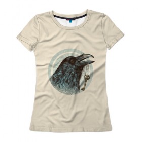 Женская футболка 3D с принтом Ворон в Екатеринбурге, 100% полиэфир ( синтетическое хлопкоподобное полотно) | прямой крой, круглый вырез горловины, длина до линии бедер | animal | animals | crow | ворон | животное | животные