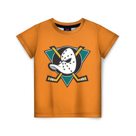 Детская футболка 3D с принтом Анахайм в Екатеринбурге, 100% гипоаллергенный полиэфир | прямой крой, круглый вырез горловины, длина до линии бедер, чуть спущенное плечо, ткань немного тянется | anaheim | ducks | nhl | дакс | нхл | хоккей