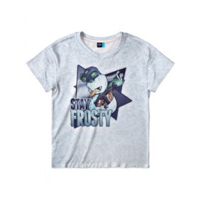 Детская футболка 3D с принтом Stay Frosty в Екатеринбурге, 100% гипоаллергенный полиэфир | прямой крой, круглый вырез горловины, длина до линии бедер, чуть спущенное плечо, ткань немного тянется | community stickers | counter strike | cs | cs go | будь начеку | снеговик