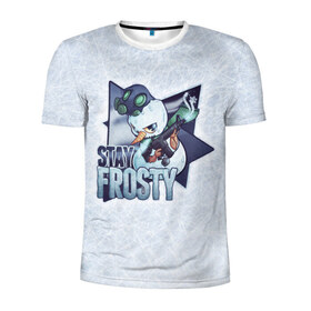 Мужская футболка 3D спортивная с принтом Stay Frosty в Екатеринбурге, 100% полиэстер с улучшенными характеристиками | приталенный силуэт, круглая горловина, широкие плечи, сужается к линии бедра | community stickers | counter strike | cs | cs go | будь начеку | снеговик