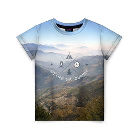 Детская футболка 3D с принтом горы в Екатеринбурге, 100% гипоаллергенный полиэфир | прямой крой, круглый вырез горловины, длина до линии бедер, чуть спущенное плечо, ткань немного тянется | горы | лес | море | охота | приключения | природа | рыбалка | свобода | скалы | туман | туризм | экстрим