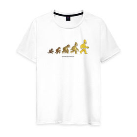 Мужская футболка хлопок с принтом Эволюция Гомера в Екатеринбурге, 100% хлопок | прямой крой, круглый вырез горловины, длина до линии бедер, слегка спущенное плечо. | homer simpson | the simpsons | гомер | симпсоны | эволюция