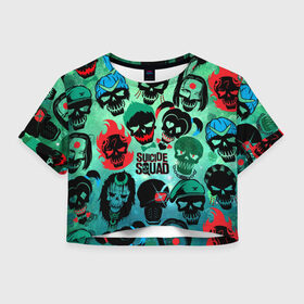 Женская футболка 3D укороченная с принтом Suicide Squad в Екатеринбурге, 100% полиэстер | круглая горловина, длина футболки до линии талии, рукава с отворотами | harley quinn | suicide squad | харли квинн