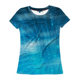 Женская футболка 3D с принтом Светящиеся линии в Екатеринбурге, 100% полиэфир ( синтетическое хлопкоподобное полотно) | прямой крой, круглый вырез горловины, длина до линии бедер | линии | свет | синева | точки