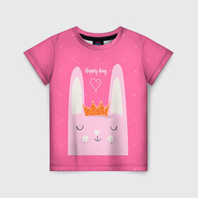 Детская футболка 3D с принтом Милый зайчик в Екатеринбурге, 100% гипоаллергенный полиэфир | прямой крой, круглый вырез горловины, длина до линии бедер, чуть спущенное плечо, ткань немного тянется | Тематика изображения на принте: девушкам | зайчик | заяц | милый | розовый
