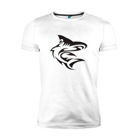 Мужская футболка премиум с принтом Акула трайбл в Екатеринбурге, 92% хлопок, 8% лайкра | приталенный силуэт, круглый вырез ворота, длина до линии бедра, короткий рукав | акула | животные | тату | трайбл