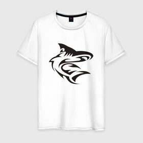 Мужская футболка хлопок с принтом Акула трайбл в Екатеринбурге, 100% хлопок | прямой крой, круглый вырез горловины, длина до линии бедер, слегка спущенное плечо. | акула | животные | тату | трайбл