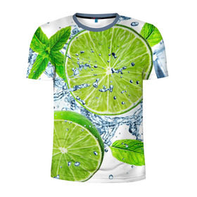 Мужская футболка 3D спортивная с принтом Свежесть лайма в Екатеринбурге, 100% полиэстер с улучшенными характеристиками | приталенный силуэт, круглая горловина, широкие плечи, сужается к линии бедра | бармен | витамины | диета | коктель | куб | лед | мороз | новинки | холодный | цвет