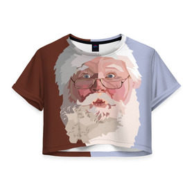 Женская футболка 3D укороченная с принтом Санта Клаус в стиле WPAP в Екатеринбурге, 100% полиэстер | круглая горловина, длина футболки до линии талии, рукава с отворотами | веселье | дед мороз | новый год | праздник | санта