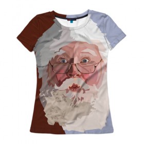 Женская футболка 3D с принтом Санта Клаус в стиле WPAP в Екатеринбурге, 100% полиэфир ( синтетическое хлопкоподобное полотно) | прямой крой, круглый вырез горловины, длина до линии бедер | веселье | дед мороз | новый год | праздник | санта