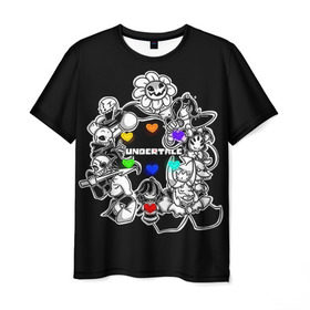 Мужская футболка 3D с принтом Undertale 2 в Екатеринбурге, 100% полиэфир | прямой крой, круглый вырез горловины, длина до линии бедер | альфис | андайн | андертейл | асгор | дримурр | меттатон | папирус | подземелье | санс | ториэль | флауи | фриск
