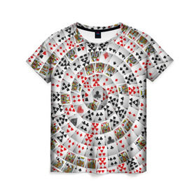 Женская футболка 3D с принтом Игральные карты 3 в Екатеринбурге, 100% полиэфир ( синтетическое хлопкоподобное полотно) | прямой крой, круглый вырез горловины, длина до линии бедер | карты | настольные игры | пасьянс | покер