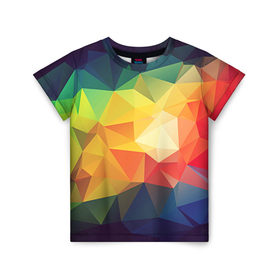 Детская футболка 3D с принтом Радужный LOY POLY в Екатеринбурге, 100% гипоаллергенный полиэфир | прямой крой, круглый вырез горловины, длина до линии бедер, чуть спущенное плечо, ткань немного тянется | радуга | треугольники | цвет | ярко