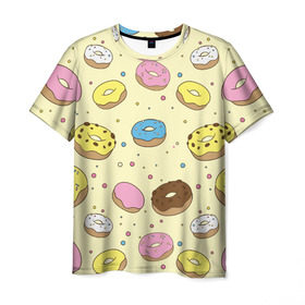 Мужская футболка 3D с принтом Сладкие пончики в Екатеринбурге, 100% полиэфир | прямой крой, круглый вырез горловины, длина до линии бедер | булочки | гомер симпсон | еда | пончики | сладости