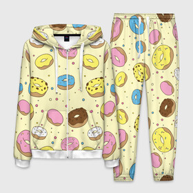 Мужской костюм 3D с принтом Сладкие пончики в Екатеринбурге, 100% полиэстер | Манжеты и пояс оформлены тканевой резинкой, двухслойный капюшон со шнурком для регулировки, карманы спереди | булочки | гомер симпсон | еда | пончики | сладости