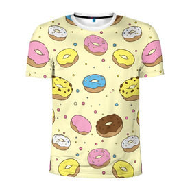 Мужская футболка 3D спортивная с принтом Сладкие пончики в Екатеринбурге, 100% полиэстер с улучшенными характеристиками | приталенный силуэт, круглая горловина, широкие плечи, сужается к линии бедра | булочки | гомер симпсон | еда | пончики | сладости