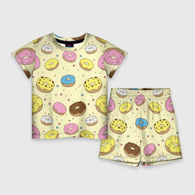Детский костюм с шортами 3D с принтом Сладкие пончики в Екатеринбурге,  |  | булочки | гомер симпсон | еда | пончики | сладости