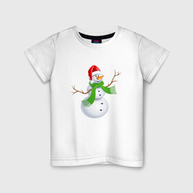 Детская футболка хлопок с принтом Снеговичок в Екатеринбурге, 100% хлопок | круглый вырез горловины, полуприлегающий силуэт, длина до линии бедер | 