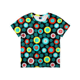Детская футболка 3D с принтом Цветочки в Екатеринбурге, 100% гипоаллергенный полиэфир | прямой крой, круглый вырез горловины, длина до линии бедер, чуть спущенное плечо, ткань немного тянется | паттерн | разноцветный | цветы | яркий