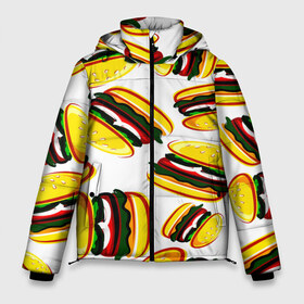Мужская зимняя куртка 3D с принтом Гамбургер в Екатеринбурге, верх — 100% полиэстер; подкладка — 100% полиэстер; утеплитель — 100% полиэстер | длина ниже бедра, свободный силуэт Оверсайз. Есть воротник-стойка, отстегивающийся капюшон и ветрозащитная планка. 

Боковые карманы с листочкой на кнопках и внутренний карман на молнии. | Тематика изображения на принте: fast food | фастфуд