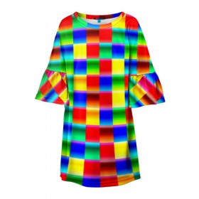 Детское платье 3D с принтом Кубики в Екатеринбурге, 100% полиэстер | прямой силуэт, чуть расширенный к низу. Круглая горловина, на рукавах — воланы | абстракция | кубики | пиксели | плитка | разноцветный | яркий