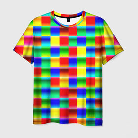 Мужская футболка 3D с принтом Кубики в Екатеринбурге, 100% полиэфир | прямой крой, круглый вырез горловины, длина до линии бедер | абстракция | кубики | пиксели | плитка | разноцветный | яркий