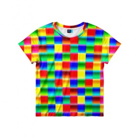 Детская футболка 3D с принтом Кубики в Екатеринбурге, 100% гипоаллергенный полиэфир | прямой крой, круглый вырез горловины, длина до линии бедер, чуть спущенное плечо, ткань немного тянется | абстракция | кубики | пиксели | плитка | разноцветный | яркий
