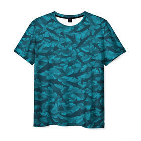 Мужская футболка 3D с принтом Акулы в Екатеринбурге, 100% полиэфир | прямой крой, круглый вырез горловины, длина до линии бедер | камуфляж | море | океан | рыба | рыбак | рыбалка