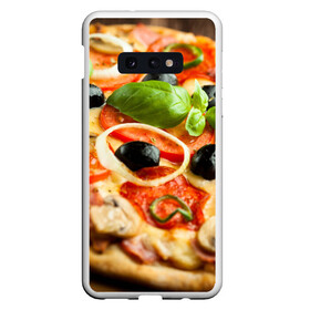 Чехол для Samsung S10E с принтом Пицца в Екатеринбурге, Силикон | Область печати: задняя сторона чехла, без боковых панелей | базилик | еда | зелень | маслины | оливки | пицца | помидоры
