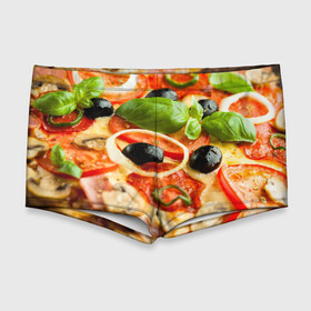 Мужские купальные плавки 3D с принтом Пицца в Екатеринбурге, Полиэстер 85%, Спандекс 15% |  | базилик | еда | зелень | маслины | оливки | пицца | помидоры