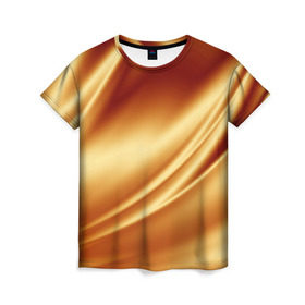 Женская футболка 3D с принтом Golden Silk в Екатеринбурге, 100% полиэфир ( синтетическое хлопкоподобное полотно) | прямой крой, круглый вырез горловины, длина до линии бедер | gold | golden silk | textile | texture | золотой шёлк | текстиль | текстура | ткань
