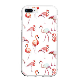 Чехол для iPhone 7Plus/8 Plus матовый с принтом Узор из фламинго в Екатеринбурге, Силикон | Область печати: задняя сторона чехла, без боковых панелей | животные | мозаика | птицы | узор | фауна | фламинго