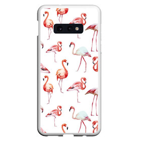 Чехол для Samsung S10E с принтом Узор из фламинго в Екатеринбурге, Силикон | Область печати: задняя сторона чехла, без боковых панелей | Тематика изображения на принте: животные | мозаика | птицы | узор | фауна | фламинго