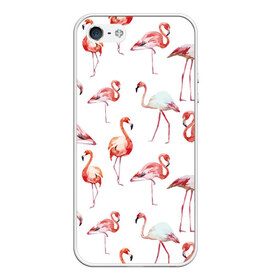 Чехол для iPhone 5/5S матовый с принтом Узор из фламинго в Екатеринбурге, Силикон | Область печати: задняя сторона чехла, без боковых панелей | животные | мозаика | птицы | узор | фауна | фламинго