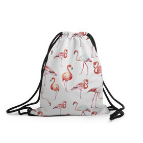 Рюкзак-мешок 3D с принтом Узор из фламинго в Екатеринбурге, 100% полиэстер | плотность ткани — 200 г/м2, размер — 35 х 45 см; лямки — толстые шнурки, застежка на шнуровке, без карманов и подкладки | животные | мозаика | птицы | узор | фауна | фламинго