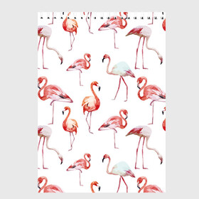 Скетчбук с принтом Узор из фламинго в Екатеринбурге, 100% бумага
 | 48 листов, плотность листов — 100 г/м2, плотность картонной обложки — 250 г/м2. Листы скреплены сверху удобной пружинной спиралью | Тематика изображения на принте: животные | мозаика | птицы | узор | фауна | фламинго