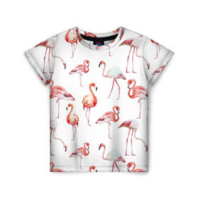 Детская футболка 3D с принтом Узор из фламинго в Екатеринбурге, 100% гипоаллергенный полиэфир | прямой крой, круглый вырез горловины, длина до линии бедер, чуть спущенное плечо, ткань немного тянется | животные | мозаика | птицы | узор | фауна | фламинго