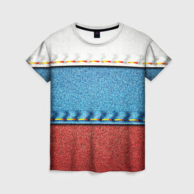 Женская футболка 3D с принтом Триколор в Екатеринбурге, 100% полиэфир ( синтетическое хлопкоподобное полотно) | прямой крой, круглый вырез горловины, длина до линии бедер | белый | красный | полосы | синий | ткань