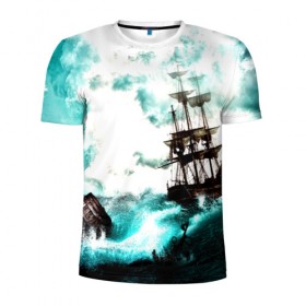 Мужская футболка 3D спортивная с принтом Ship в Екатеринбурге, 100% полиэстер с улучшенными характеристиками | приталенный силуэт, круглая горловина, широкие плечи, сужается к линии бедра | ship | корабль | море | фрегат | шторм
