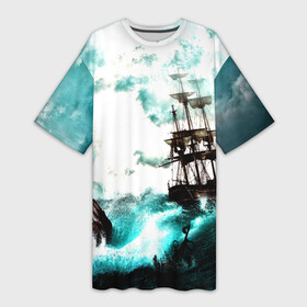 Платье-футболка 3D с принтом Ship в Екатеринбурге,  |  | ship | корабль | море | фрегат | шторм