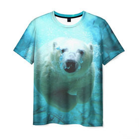Мужская футболка 3D с принтом медведь в Екатеринбурге, 100% полиэфир | прямой крой, круглый вырез горловины, длина до линии бедер | медведь | пловец