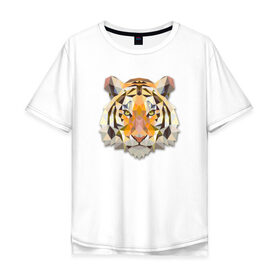 Мужская футболка хлопок Oversize с принтом Полигональный тигр в Екатеринбурге, 100% хлопок | свободный крой, круглый ворот, “спинка” длиннее передней части | геометрический рисунок | голова | животные | тигр | фауна