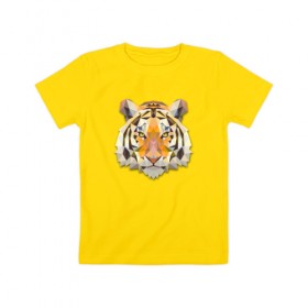 Детская футболка хлопок с принтом Полигональный тигр в Екатеринбурге, 100% хлопок | круглый вырез горловины, полуприлегающий силуэт, длина до линии бедер | геометрический рисунок | голова | животные | тигр | фауна