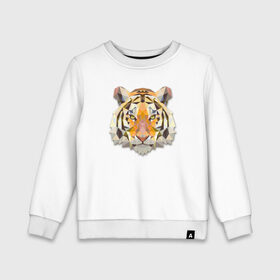 Детский свитшот хлопок с принтом Полигональный тигр в Екатеринбурге, 100% хлопок | круглый вырез горловины, эластичные манжеты, пояс и воротник | геометрический рисунок | голова | животные | тигр | фауна