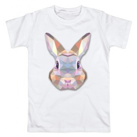 Мужская футболка хлопок с принтом Полигональный кролик в Екатеринбурге, 100% хлопок | прямой крой, круглый вырез горловины, длина до линии бедер, слегка спущенное плечо. | геометрический рисунок | голова | животные | кролик | фауна